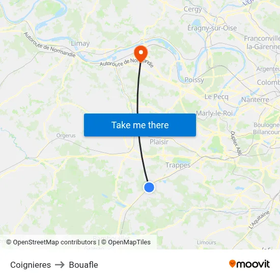 Coignieres to Bouafle map