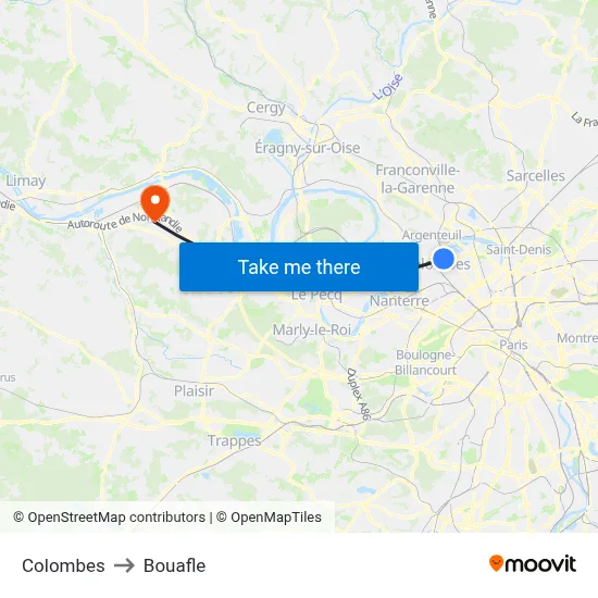 Colombes to Bouafle map
