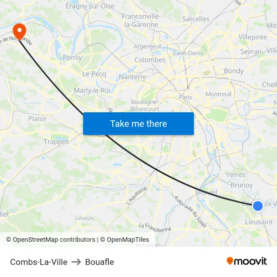 Combs-La-Ville to Bouafle map