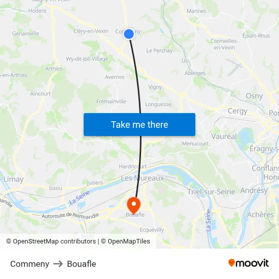 Commeny to Bouafle map