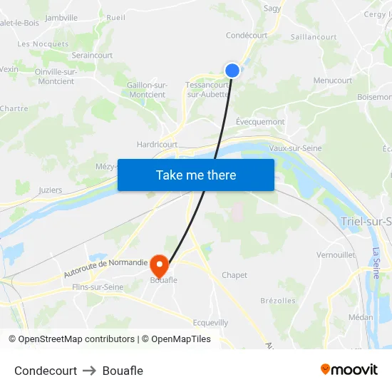 Condecourt to Bouafle map