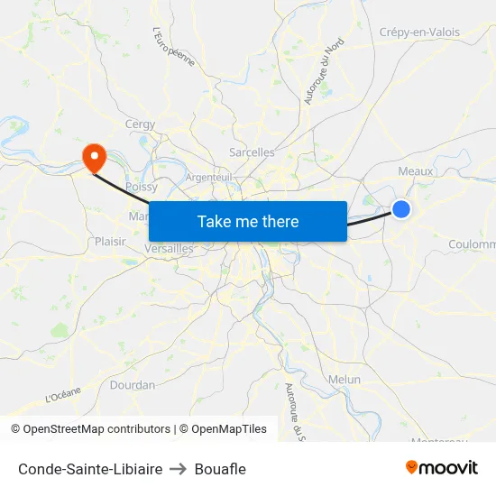 Conde-Sainte-Libiaire to Bouafle map