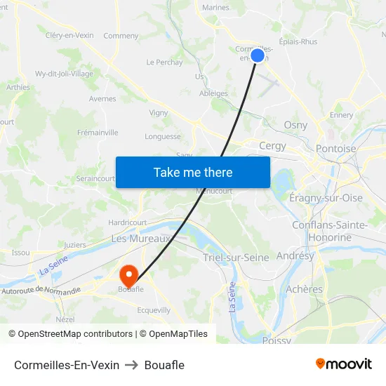 Cormeilles-En-Vexin to Bouafle map