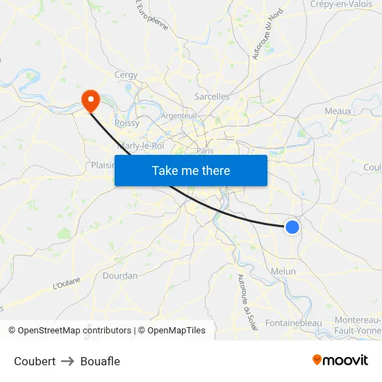 Coubert to Bouafle map