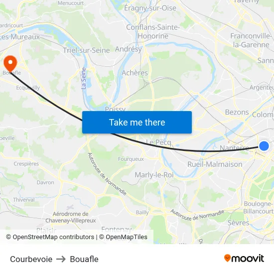 Courbevoie to Bouafle map