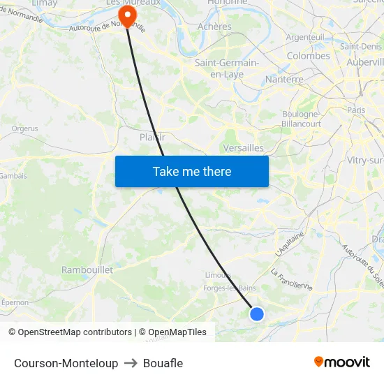 Courson-Monteloup to Bouafle map