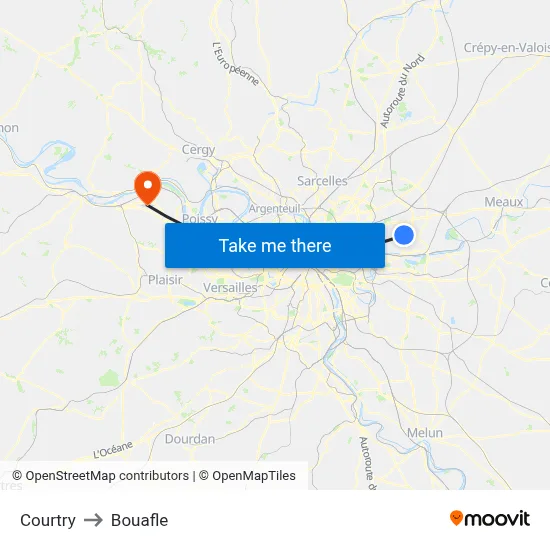 Courtry to Bouafle map