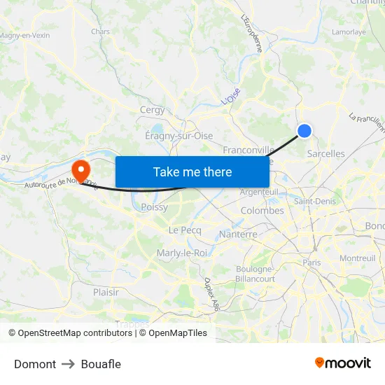 Domont to Bouafle map