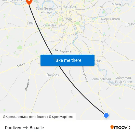 Dordives to Bouafle map