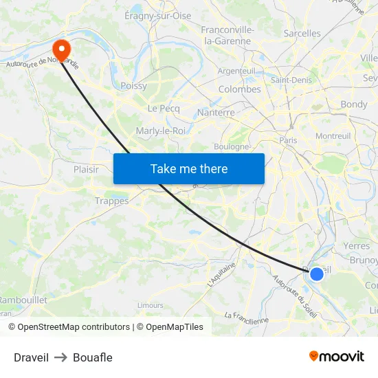 Draveil to Bouafle map