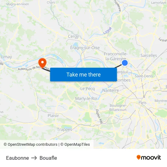 Eaubonne to Bouafle map