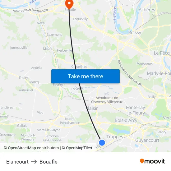 Elancourt to Bouafle map