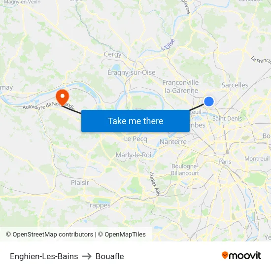 Enghien-Les-Bains to Bouafle map