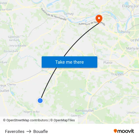 Faverolles to Bouafle map