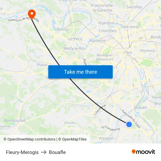 Fleury-Merogis to Bouafle map