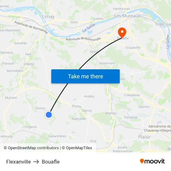 Flexanville to Bouafle map