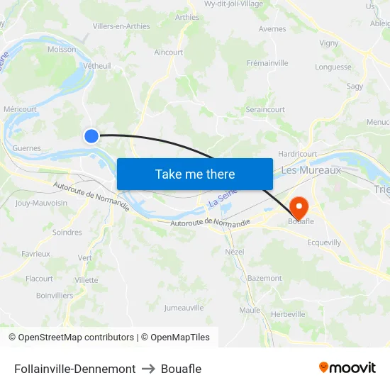 Follainville-Dennemont to Bouafle map