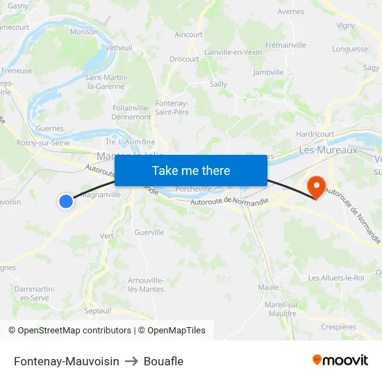 Fontenay-Mauvoisin to Bouafle map