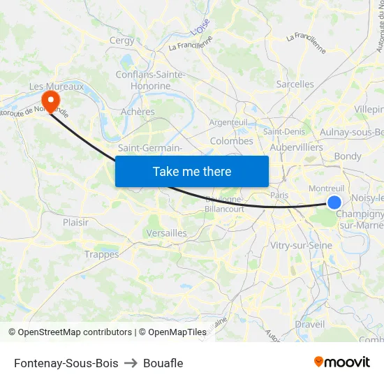Fontenay-Sous-Bois to Bouafle map