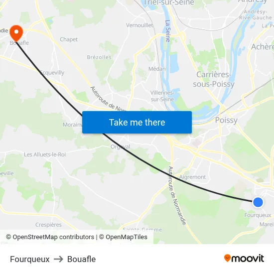 Fourqueux to Bouafle map