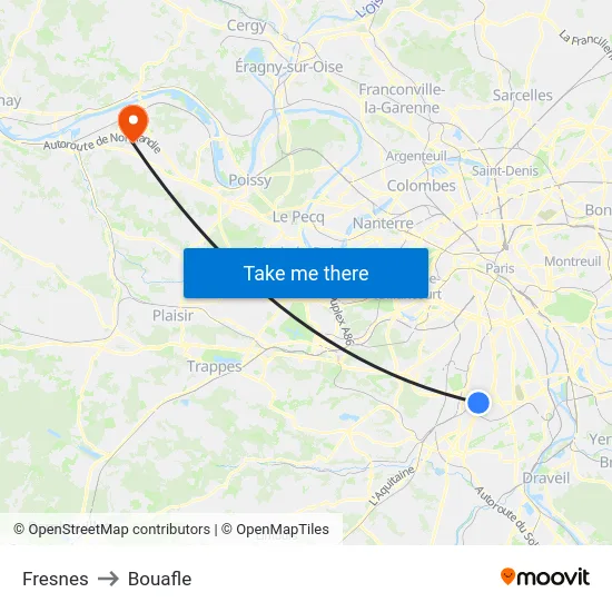 Fresnes to Bouafle map