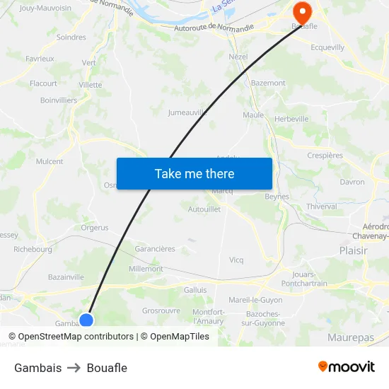 Gambais to Bouafle map