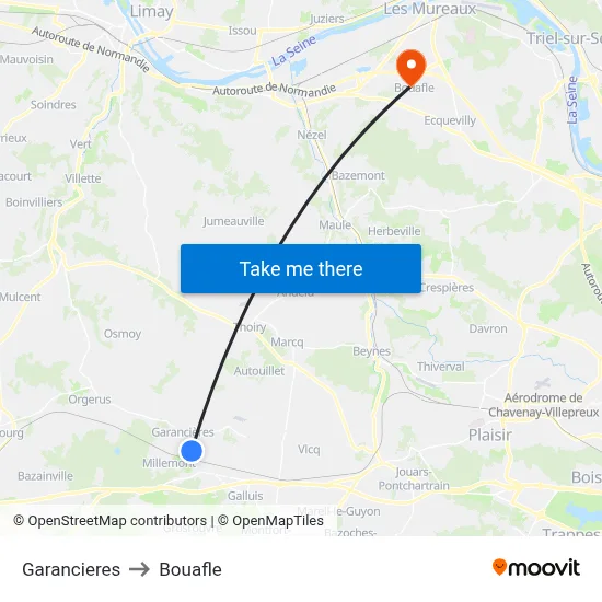 Garancieres to Bouafle map