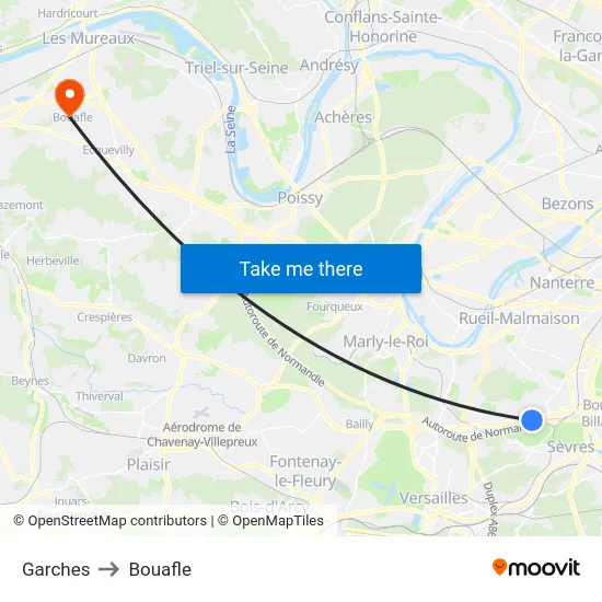 Garches to Bouafle map