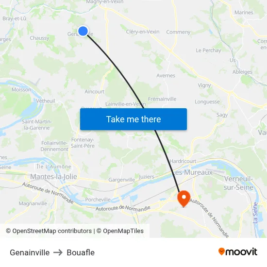 Genainville to Bouafle map