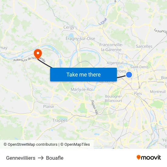 Gennevilliers to Bouafle map