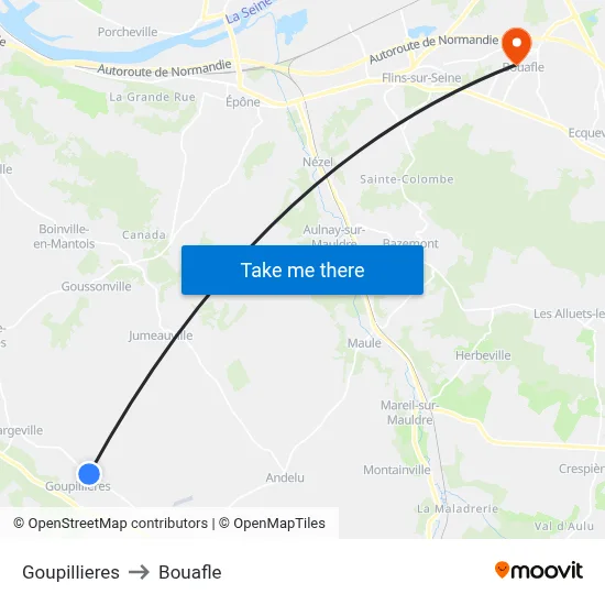 Goupillieres to Bouafle map