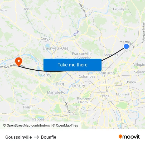 Goussainville to Bouafle map