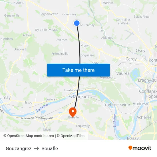 Gouzangrez to Bouafle map