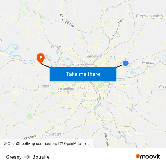 Gressy to Bouafle map