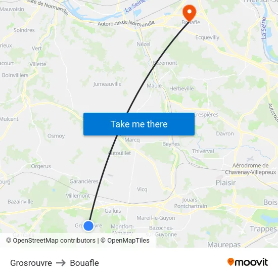 Grosrouvre to Bouafle map