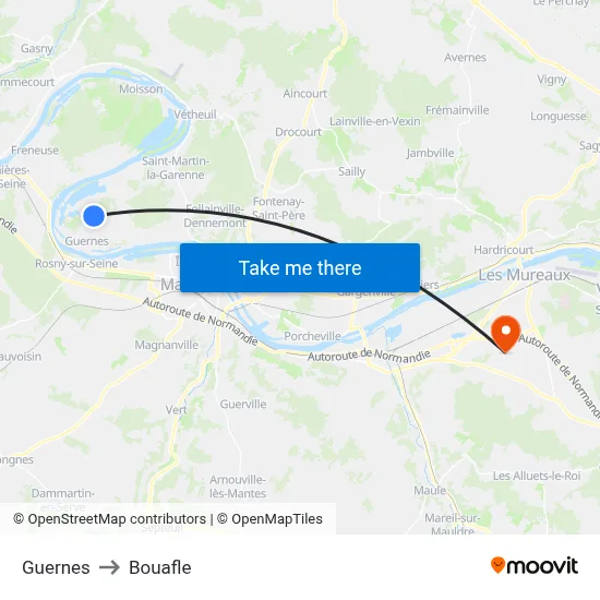 Guernes to Bouafle map