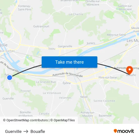 Guerville to Bouafle map