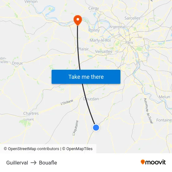 Guillerval to Bouafle map