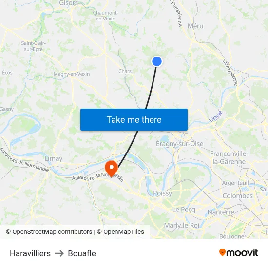 Haravilliers to Bouafle map