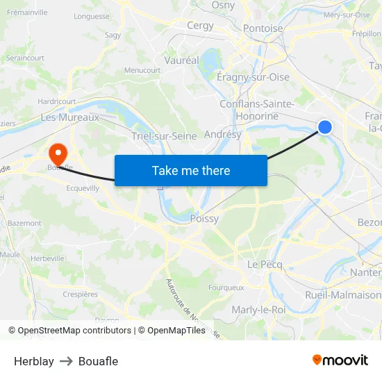 Herblay to Bouafle map