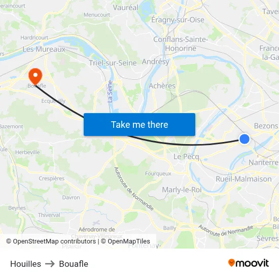 Houilles to Bouafle map