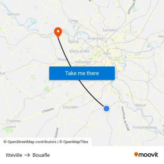 Itteville to Bouafle map