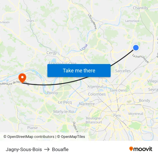 Jagny-Sous-Bois to Bouafle map