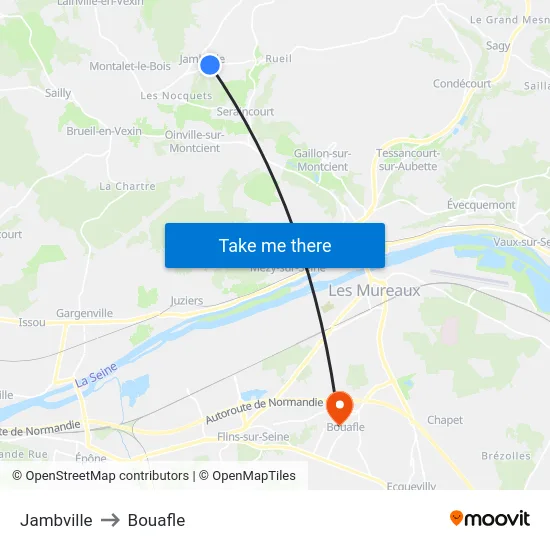 Jambville to Bouafle map