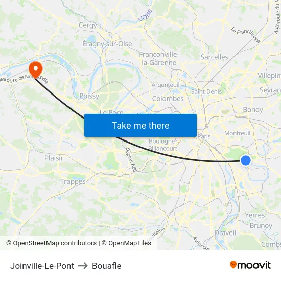 Joinville-Le-Pont to Bouafle map