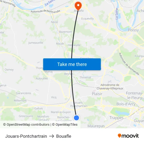 Jouars-Pontchartrain to Bouafle map