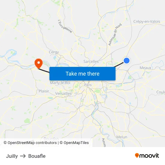 Juilly to Bouafle map