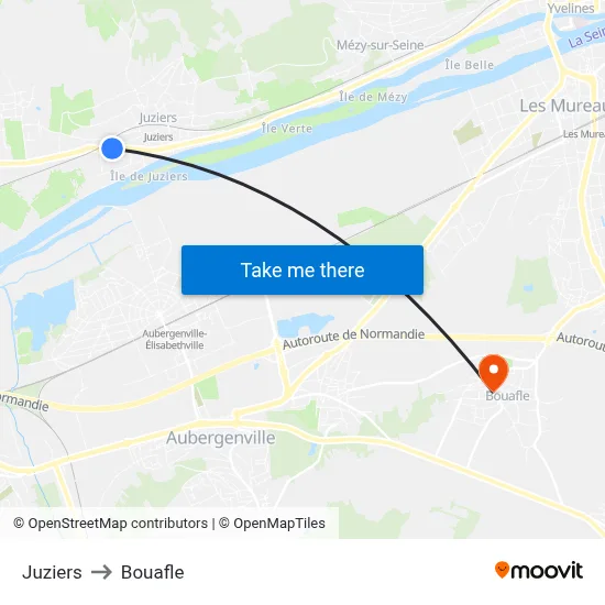 Juziers to Bouafle map