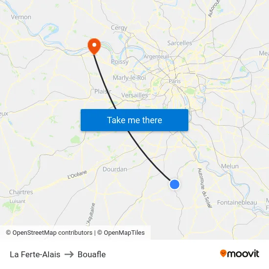 La Ferte-Alais to Bouafle map