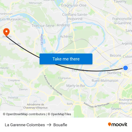 La Garenne-Colombes to Bouafle map